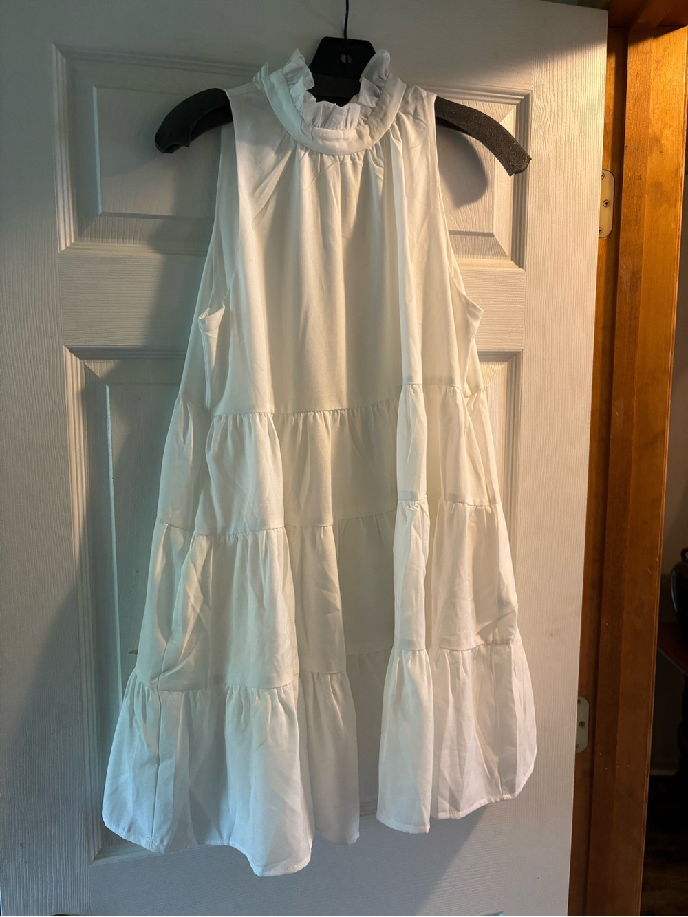 TCEC White Ruffled Neckline Sleeveless dress